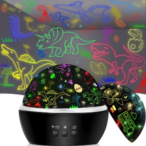 mingkids night light for kids,2 in 1 rotating projector lamp with dino&vehicles theme,baby night light ceiling projector for bedroom kids room decor