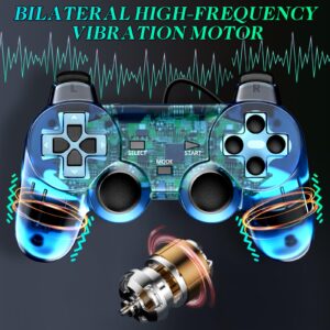 Degulan Wired Controller for PS2 High Performance Double Shock Gamepad Joystick Remote Compatible with Play station 2 (Clear Red and Clear Blue)