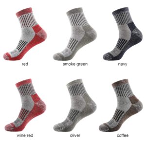 ECOEY Men's Merino Wool Cushioned Hiking Trekking Socks 4 Pairs, Quarter Length with Moisture Wicking (Smoke Green, US Shoe Size: Men 8-11.5/Women 9-13.5)