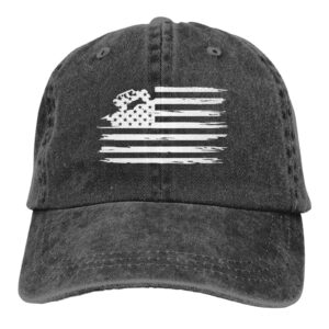 hhnlb funny offroad car american flag hat, adjustable washed distressed mountains adventure usa baseball cap for men women (black 02, one size)