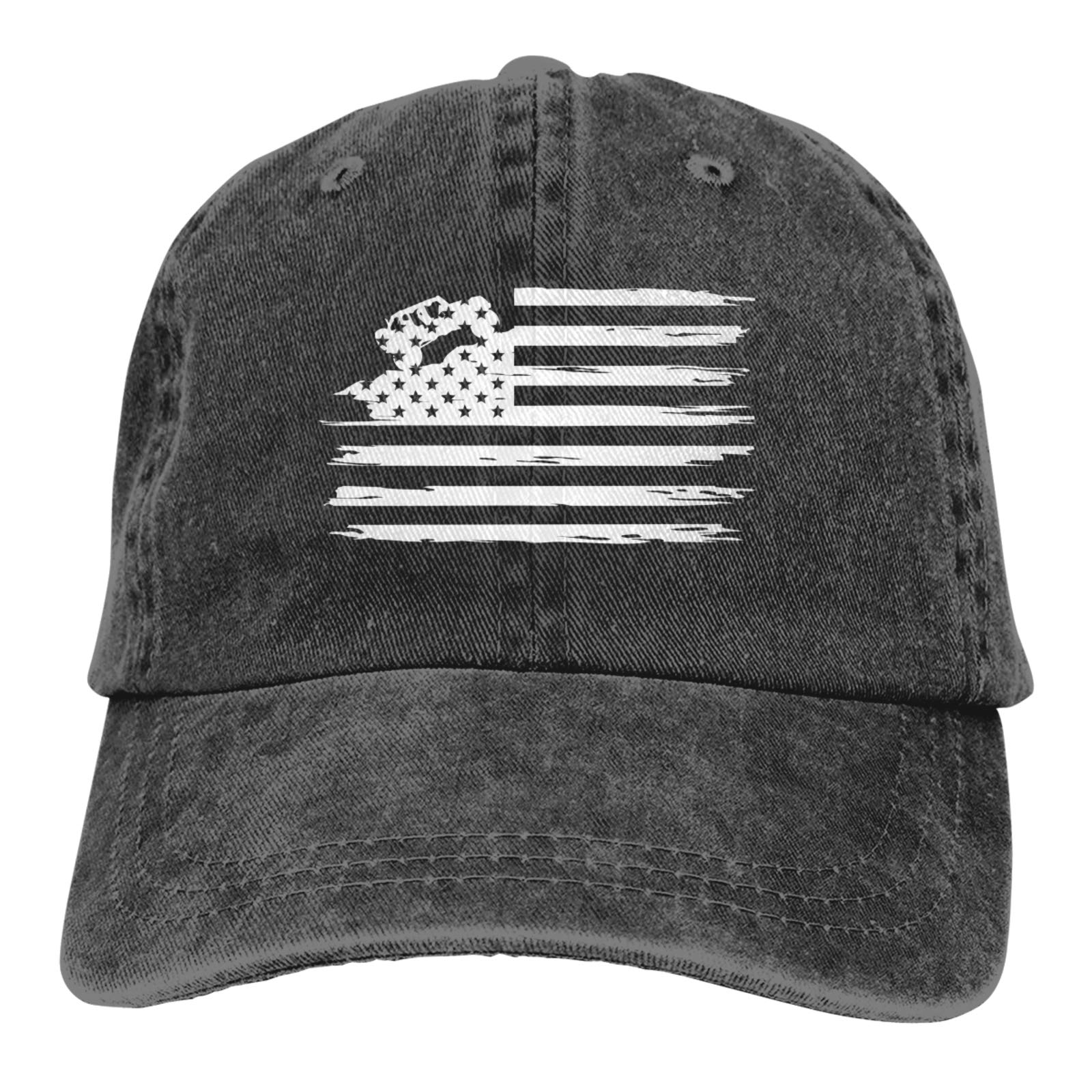 HHNLB Funny Offroad Car American Flag Hat, Adjustable Washed Distressed Mountains Adventure USA Baseball Cap for Men Women (Black 02, one Size)