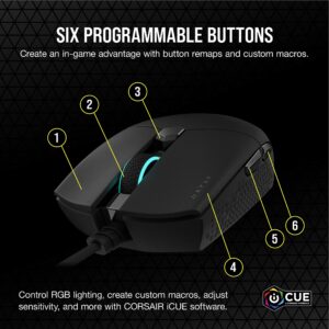 Corsair Katar Pro XT Ultra-Light Gaming Mouse- 18k DPI PixArt Optical Sensor- RGB Scroll Wheel Lighting- 6 Programmable Buttons- Lightweight Paracord Cable,Black