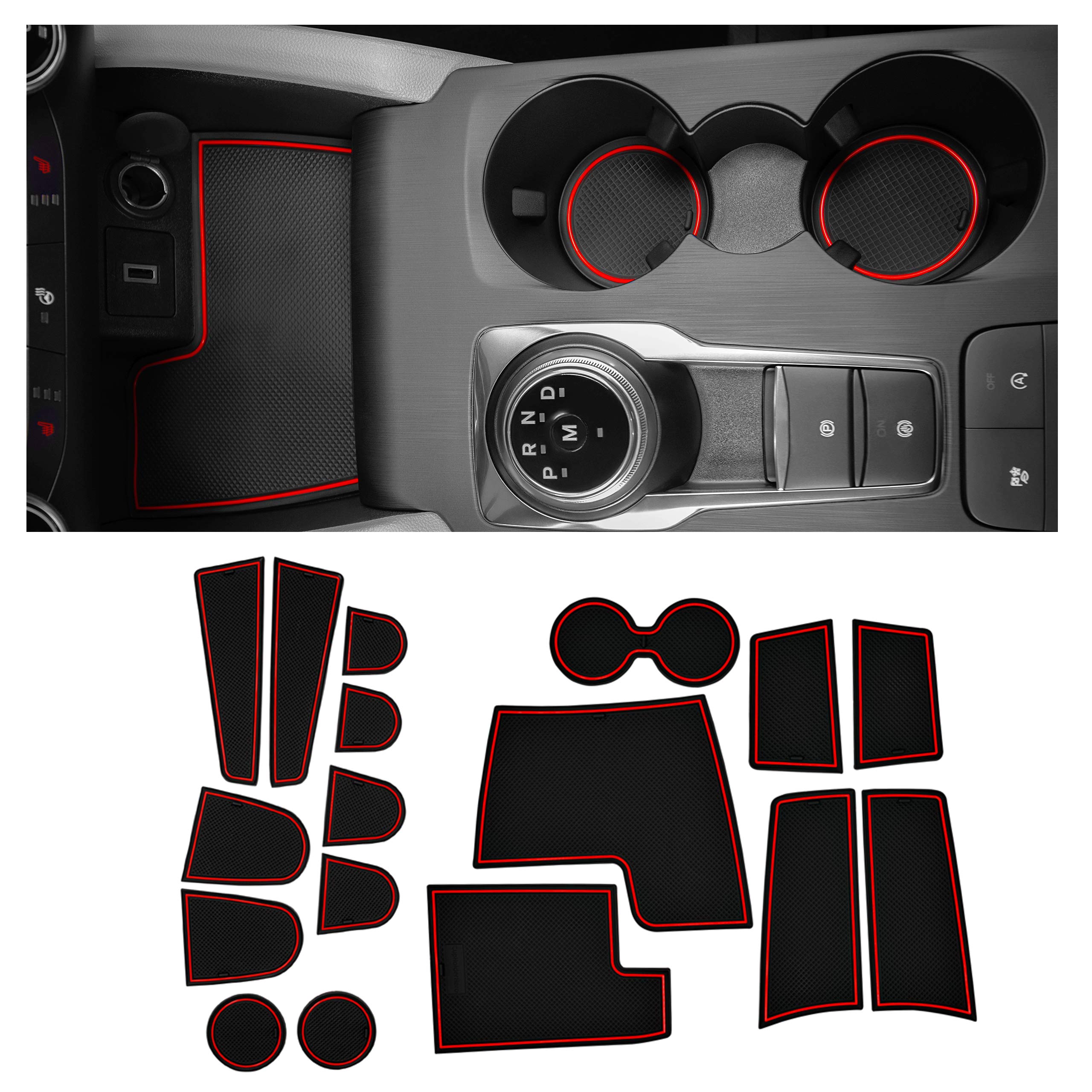 CupHolderHero fits Ford Escape Accessories 2020-2022 Premium Custom Interior Non-Slip Anti Dust Cup Holder Inserts, Center Console Liner Mats, Door Pocket Liners 17pc Set (Red Trim)