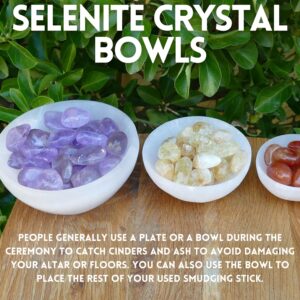 Soul Sticks Selenite Crystal Bowls for Smudging, Healing, Recharging Crystals | Pure Selenite Smudge Bowl & Crystal Charging Station Ethically Sourced in Morocco (3 Inch)