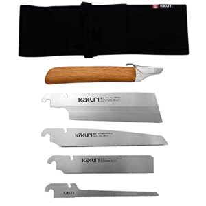 kakuri japanese saw set of 4 saws, fine cut woodworking japanese saw kit (dozuki fine tooth 7", flush cut 7", hard wood 8-1/4", keyhole 6") oil finished red oak handle with wrap case, made in japan