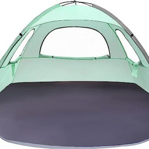 WhiteFang Beach Tent Anti-UV Portable Sun Shade Shelter for 3 Person, Extendable Floor with 3 Ventilating Mesh Windows Plus Carrying Bag, Stakes and Guy Lines (Mint Green)