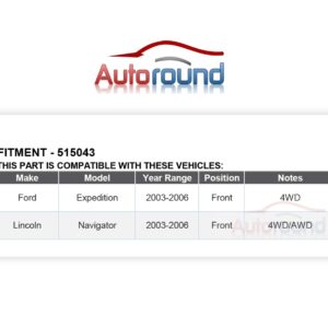 Autoround 515043 [2-Pack] 4WD Front Wheel Hub and Bearing Assembly Fit for 4x4 Ford Expedition/Lincoln Navigator 2003-2006 6 Lug w/ABS