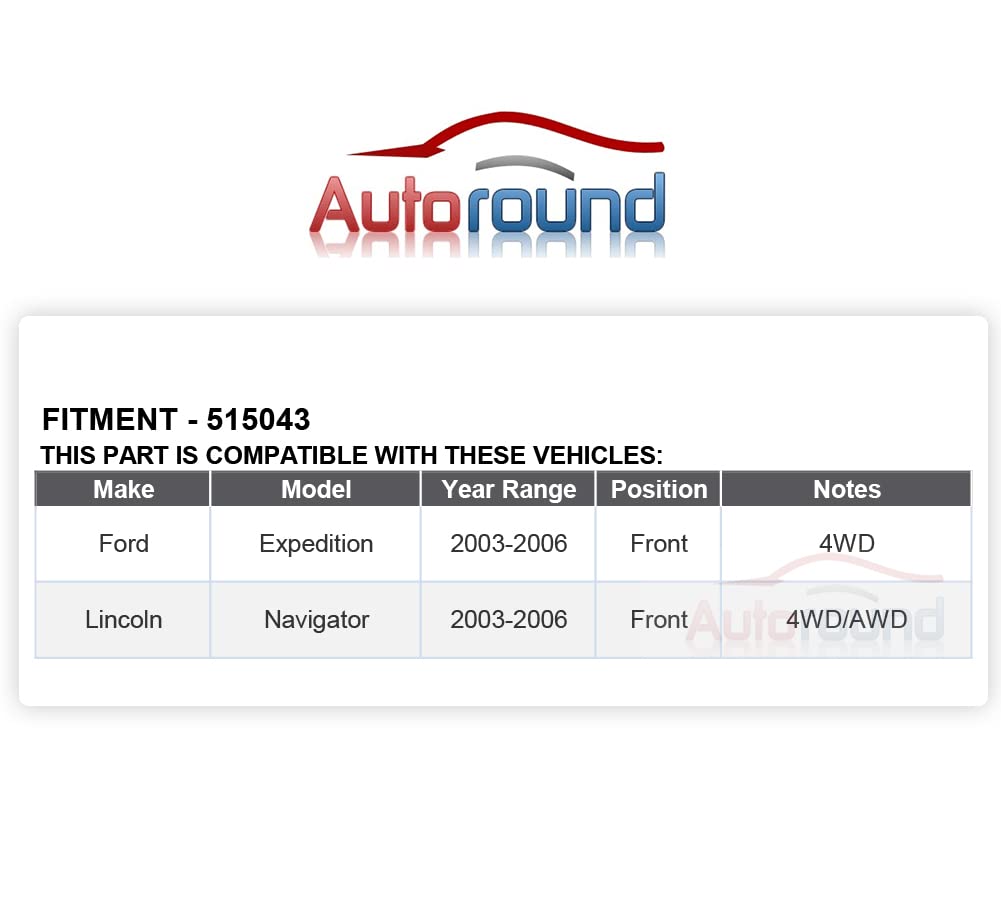 Autoround 515043 [2-Pack] 4WD Front Wheel Hub and Bearing Assembly Fit for 4x4 Ford Expedition/Lincoln Navigator 2003-2006 6 Lug w/ABS