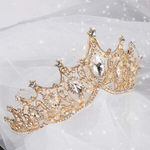 COCIDE Gold Crown for Women Baroque Queen Crown and Tiara for Girls Crystal Headband Mermaid Crown Princess Hair Accessories for Bride Birthday Party Bridesmaids Halloween Costume Cosplay