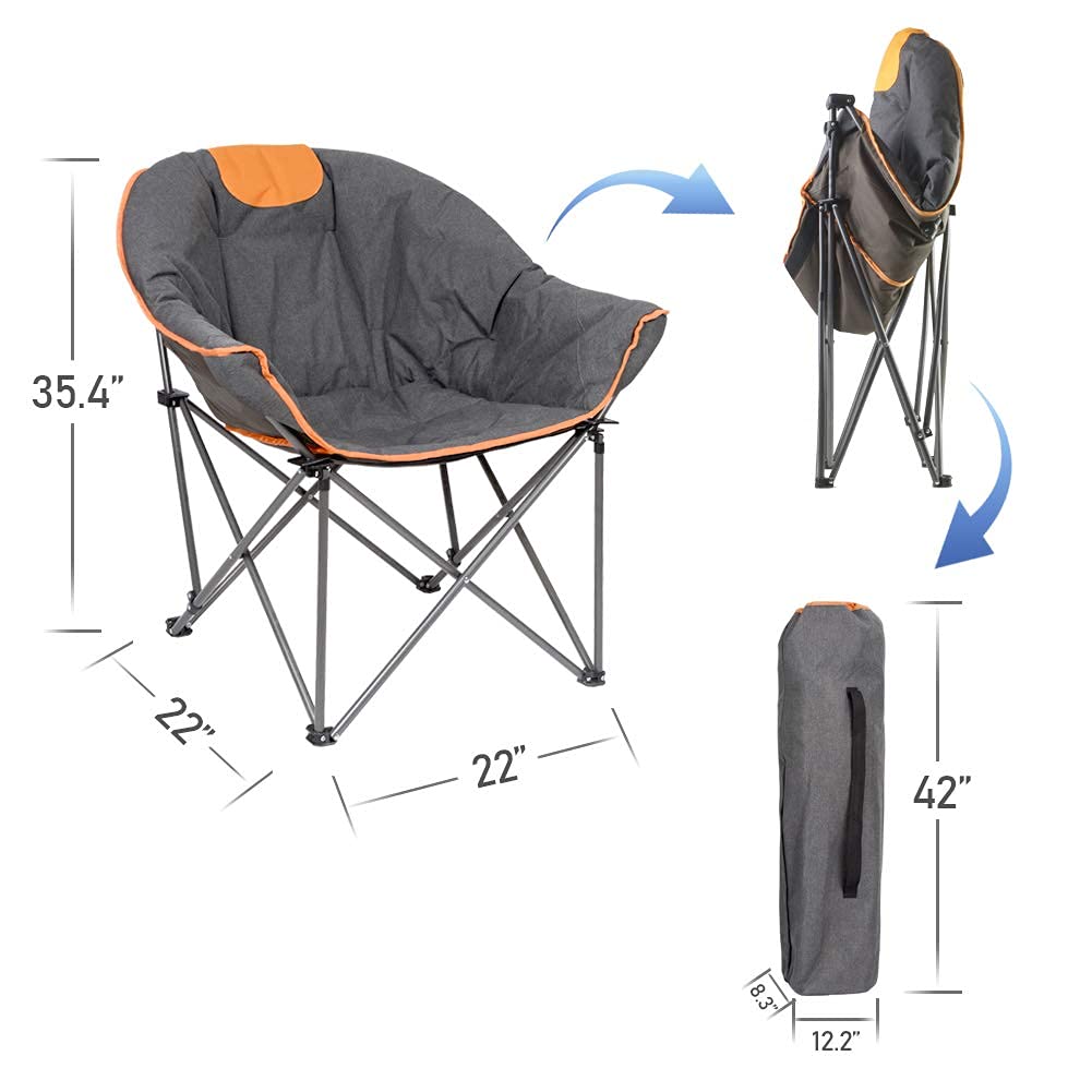 Suntime Sofa Chair, Oversize Padded Moon Leisure Portable Stable Comfortable Folding Chair for Camping, Hiking, Carry Bag(2 Pack)