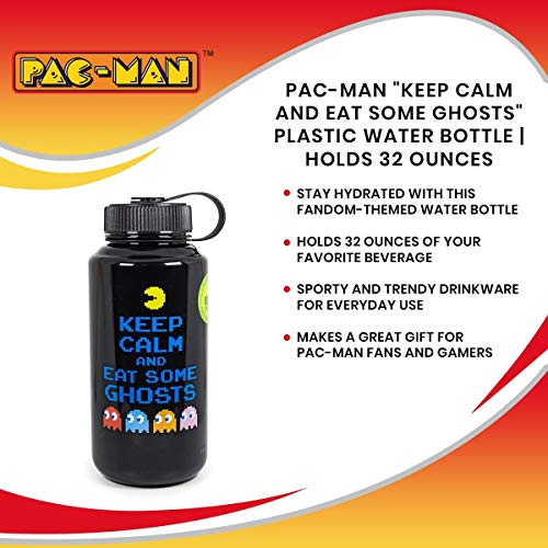 Pac-Man "Keep Calm and Eat Some Ghosts" Water Bottle | BPA-Free Large Plastic Water Jug With Screw Top Lid | Hydration For Outdoor Sports, Gym, Yoga | Holds 32 Ounces