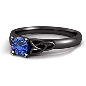 round cut created blue sapphire celtic knot engagement wedding ring for women 14k black gold plated 925 sterling sliver (10)