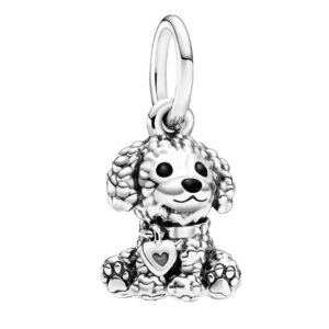 annmors poodle puppy dog charm, black enamel dangle pendant charm 925 sterling silver for woman beads gifts for women bracelet&necklace