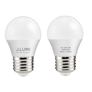 J.LUMI BPC4503 LED Light Bulbs 3W (25 Watt Equivalent), G40 Light Bulbs, 3000K Warm, E26 Base, LED Bulbs for Bed Side Lamps, Refrigerator, NOT DIMMABLE (Pack of 2)