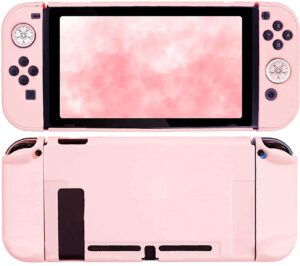 fanpl pink case for nintendo switch, hard shell cute protective case cover for switch and joy con controller with 2 flower thumb grips - comfortable touch (sakura pink)