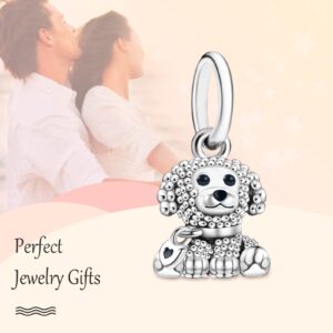 Annmors Poodle Puppy Dog Charm, Black Enamel Dangle Pendant Charm 925 Sterling Silver for Woman Beads Gifts for Women Bracelet&Necklace