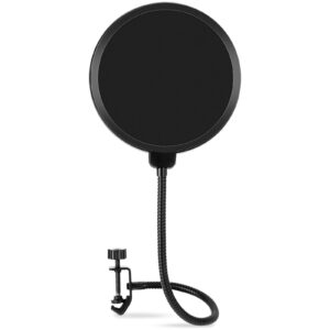 microphone pop filter for blue yeti and other mic, lilaliwa 6 inch dual layered pop wind screen with enhanced flexible 360° gooseneck clip stabilizing arm for vocal recording and live broadcasting