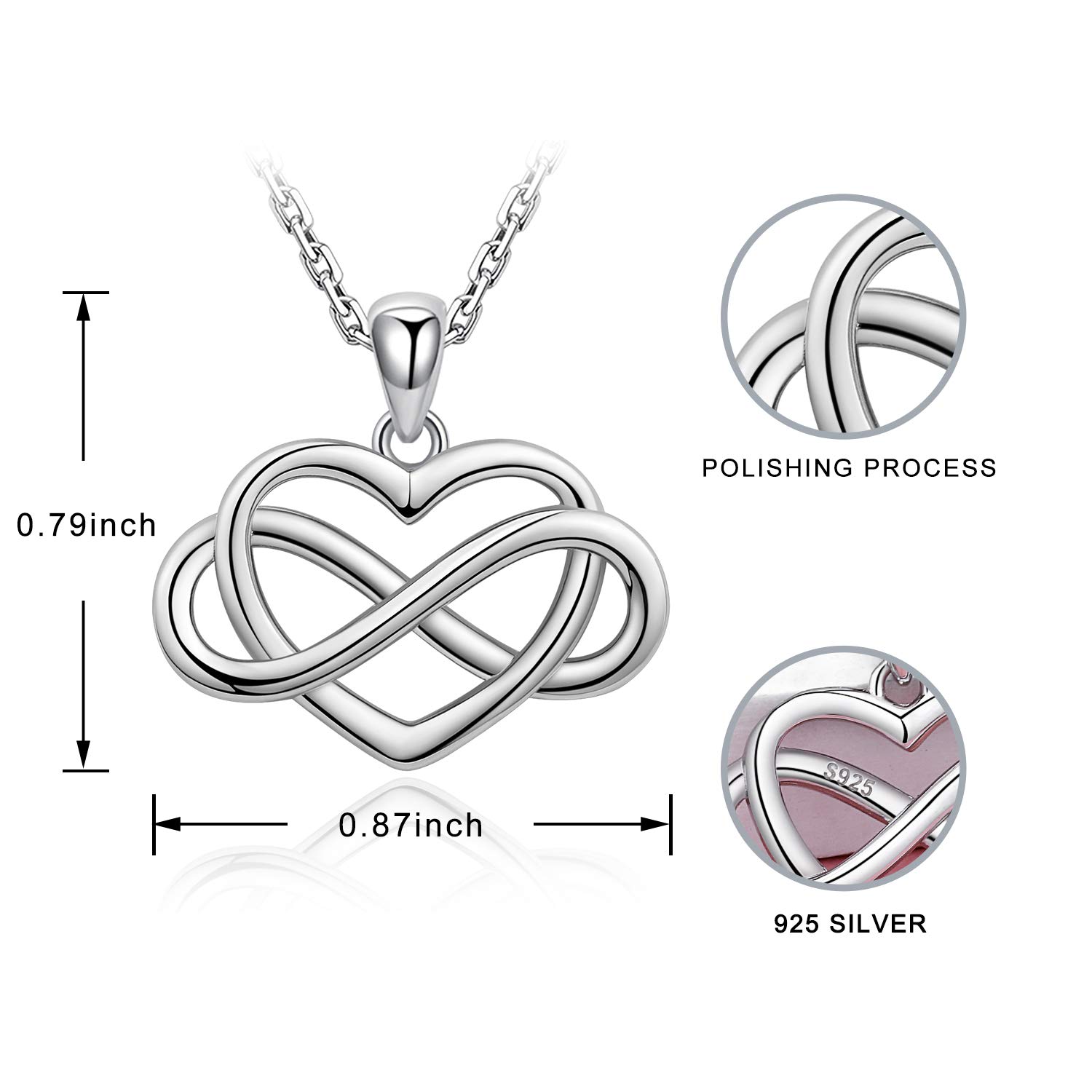 Bolelis Infinity Love Heart Necklace - Sterling Silver Infinity Heart Pendant Necklace for Women and Girlfriends Valentine's Day, Anniversary and Birthday Jewelry Gifts