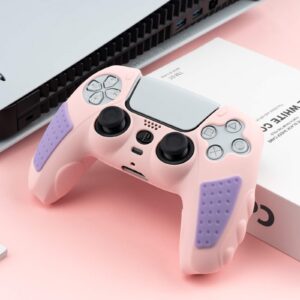 GeekShare PS5 Controller Skin Anti-Slip Silicone Skin Protective Cover Case for Playstation 5 DualSense Wireless Controller Smooth Touching Sense, Pink & Purple