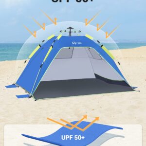 Glymnis Pop Up Beach Tent Sun Shade Shelter for 4 Person with UPF 50+ Easy Setup, 3 Ventilation Windows, Extended Floor Family Instant Beach Tent