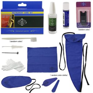 saxophone sax cleaner care cleaning kit,maintenance kit,key oil,cork grease,swab,cleaning cloth,thumb rest,mouthpiece brush and more(random color cloths)