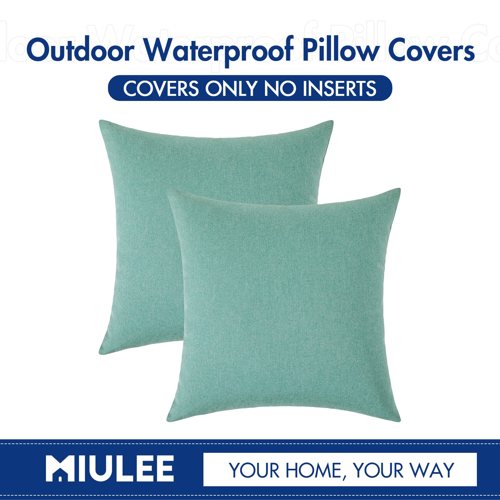 MIULEE Pack of 2 Outdoor Decorative Linen Farmhouse Throw Pillow Covers Solid Waterproof Garden Cushion Cases for Spring Patio Tent Balcony Couch Sofa 18x18 inch Teal