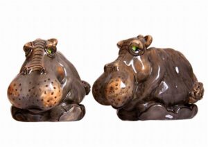 blue sky clayworks clay harper hippo ceramic, blue tabletop and display