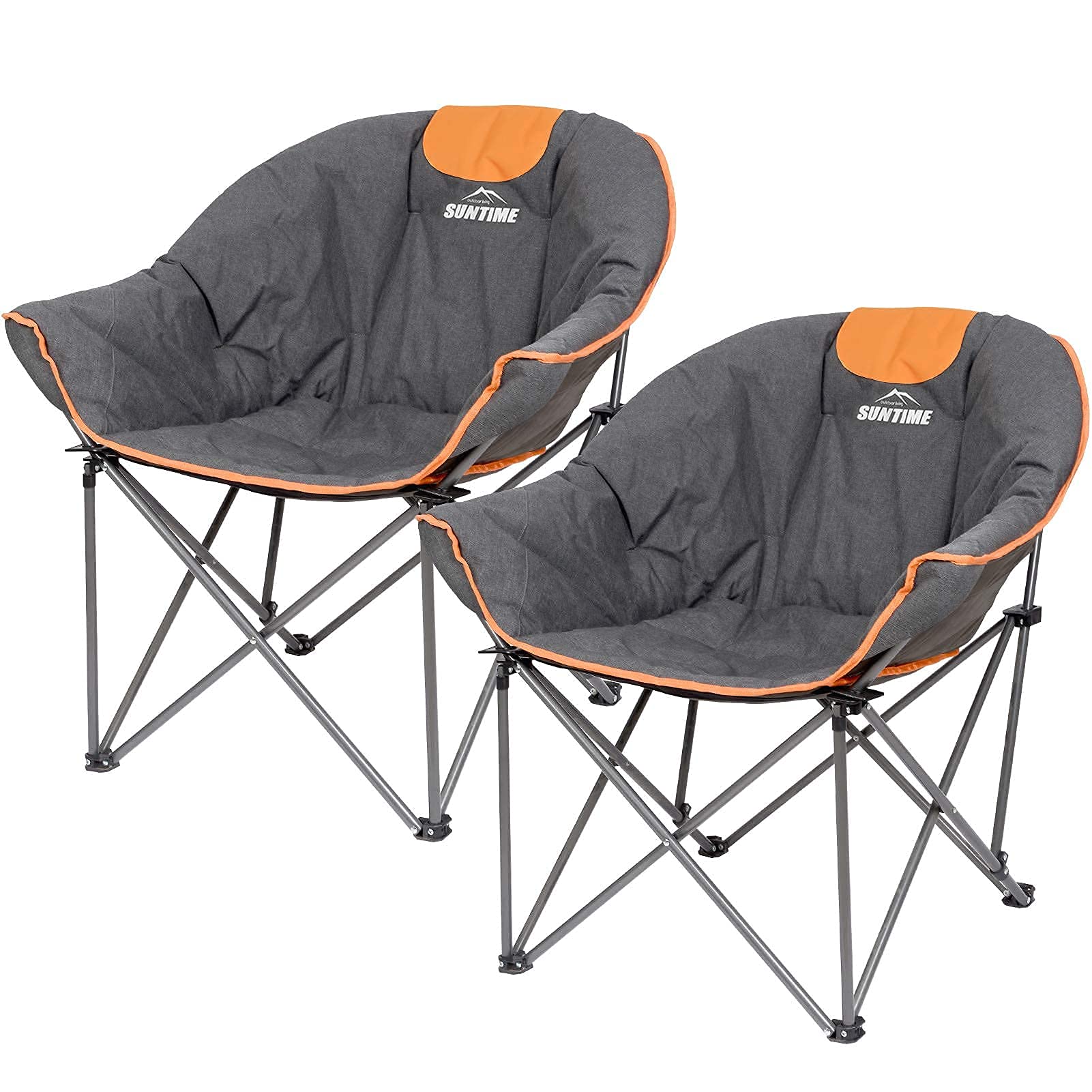 Suntime Sofa Chair, Oversize Padded Moon Leisure Portable Stable Comfortable Folding Chair for Camping, Hiking, Carry Bag(2 Pack)