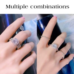 MDFUN 18K White Gold Plated Cubic Zirconia Three-in-One Halo Wedding Engagement Promise Eternity Ring for Women (7)