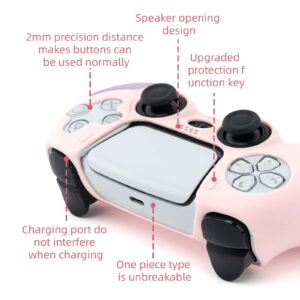 GeekShare PS5 Controller Skin Anti-Slip Silicone Skin Protective Cover Case for Playstation 5 DualSense Wireless Controller Smooth Touching Sense, Pink & Purple