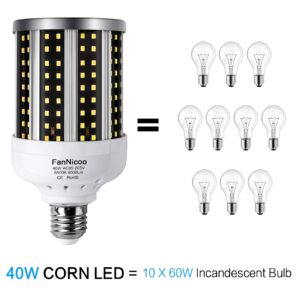 LED Corn Light Bulb 2 Pack 280W Equivalent Cool Bright Daylight White 40W 6500K 4000 Lumen E26/E27 Medium Base New Corn Shape 360°Beam Angle for Outdoor Indoor Factory Warehouse Garage Shop Street