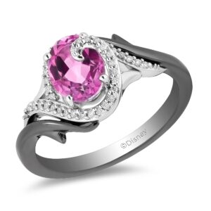 Jewelili Enchanted Disney Fine Jewelry Sterling Silver with Black Rhodium 1/10 CTTW Diamond and Pink Topaz Maleficent Ring Size 9