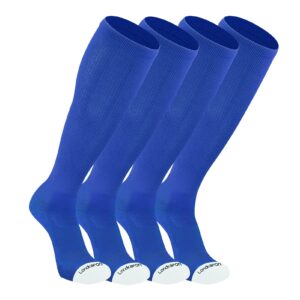 londkaron elite soccer socks (3 pairs) team sport knee high socks for youth & adult (royal/white, medium)