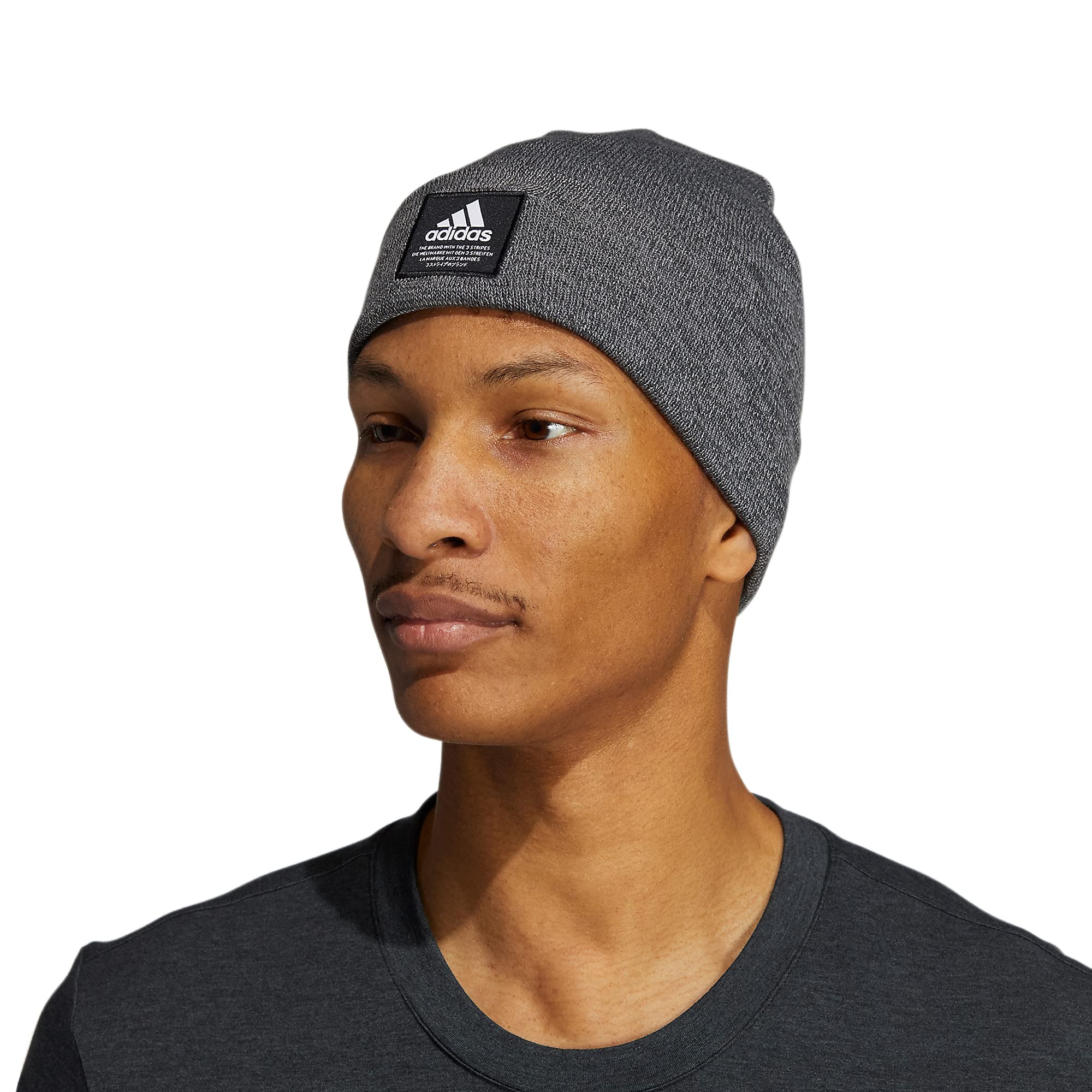 adidas Men's Amplifier Fold Beanie, Carbon-Grey Twist/Black/White F21, One Size