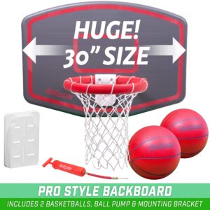 GoSports Wall Mounted Basketball Hoop - Indoor & Outdoor Hoop with Mounting Hardware, Includes 2 Basketballs and Ball Pump