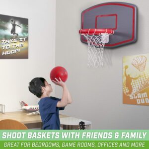 GoSports Wall Mounted Basketball Hoop - Indoor & Outdoor Hoop with Mounting Hardware, Includes 2 Basketballs and Ball Pump