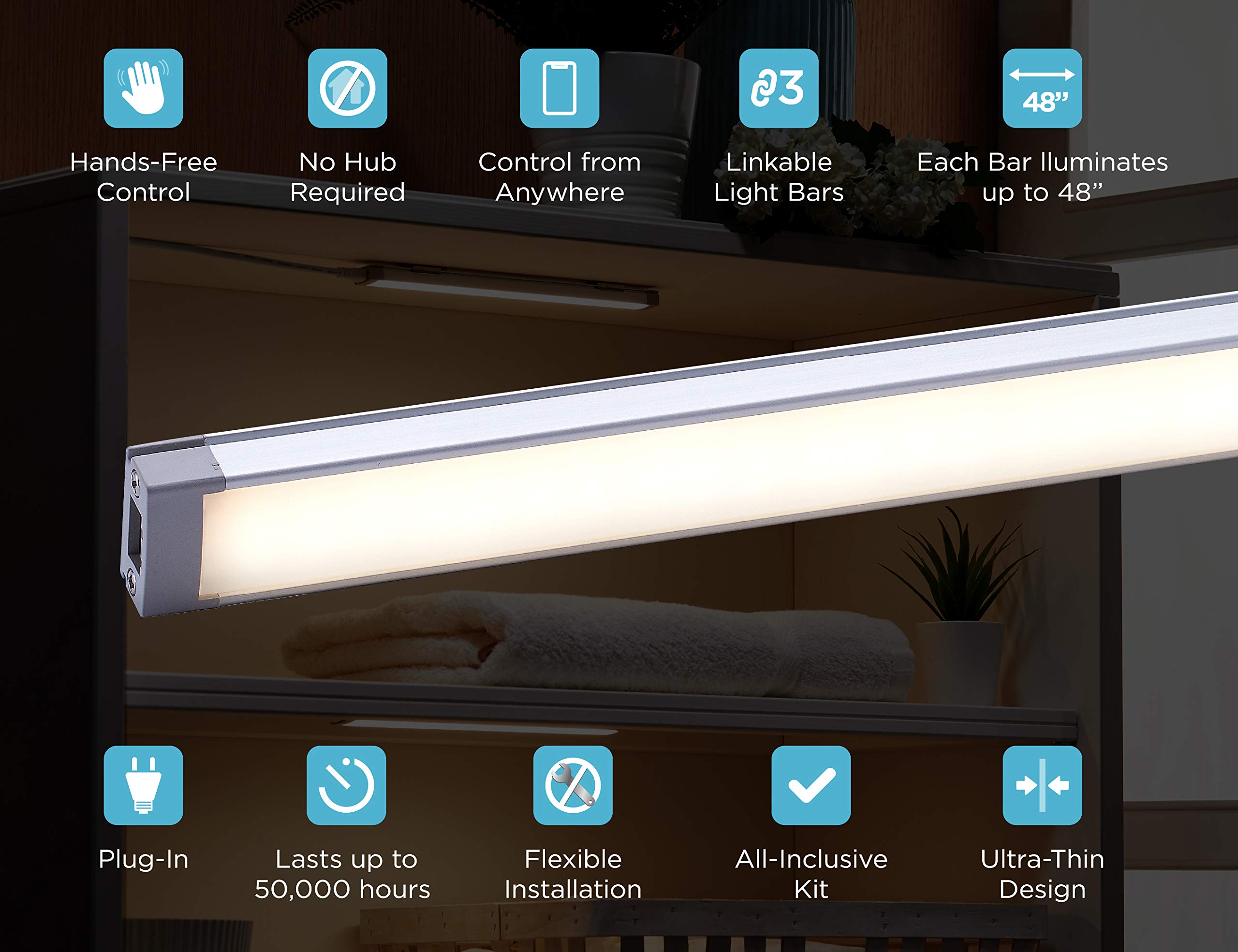 BLACK+DECKER Works with Alexa Smart Under Cabinet Lighting, Adjustable LEDs, 24" Bar, White