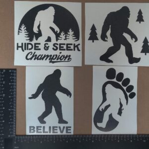 Sasquatch, Bigfoot, Hide and Seek Champion Decals (Black, Large ~5")