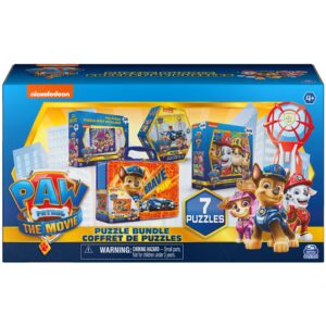 paw patrol: the movie, 7 puzzle bundle 24pc 48pc with storage tin | puzzles for kids ages 4-8 | paw patrol party favors | paw patrol toys for ages 4+