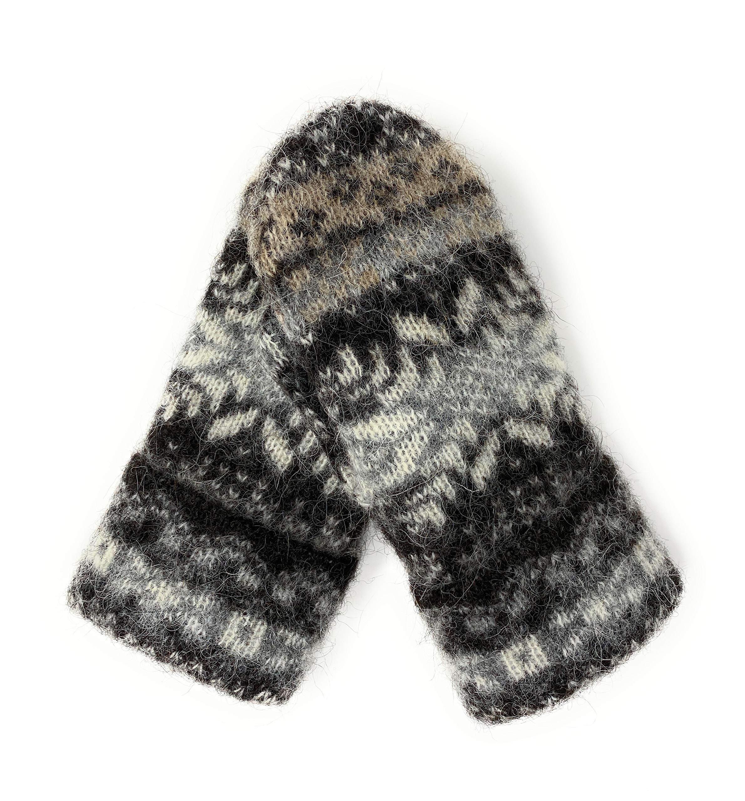 Freyja Canada Warm Women Knit Mittens 100% Icelandic Wool Fleece Lined dark chocolate, One Size