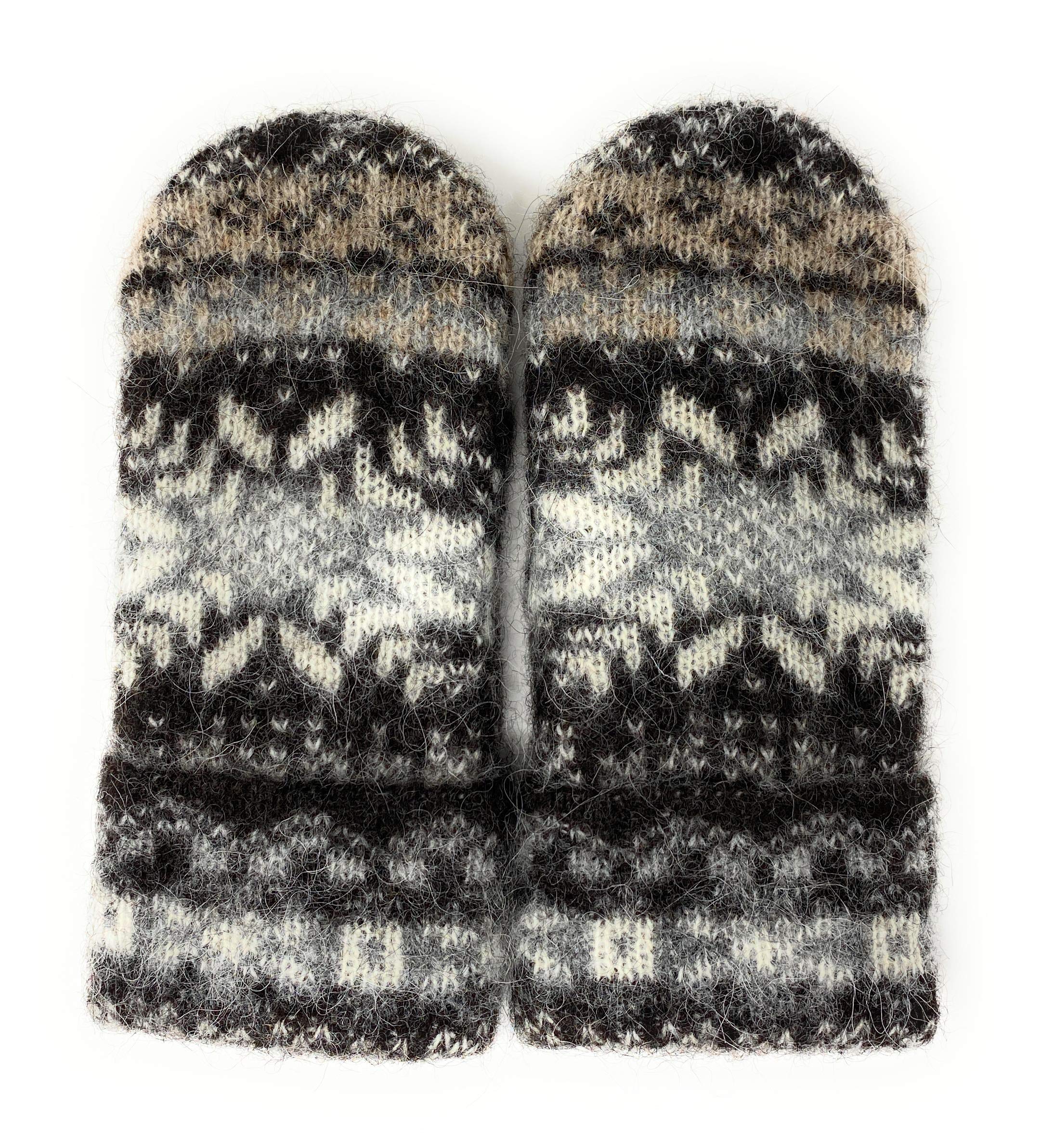 Freyja Canada Warm Women Knit Mittens 100% Icelandic Wool Fleece Lined dark chocolate, One Size