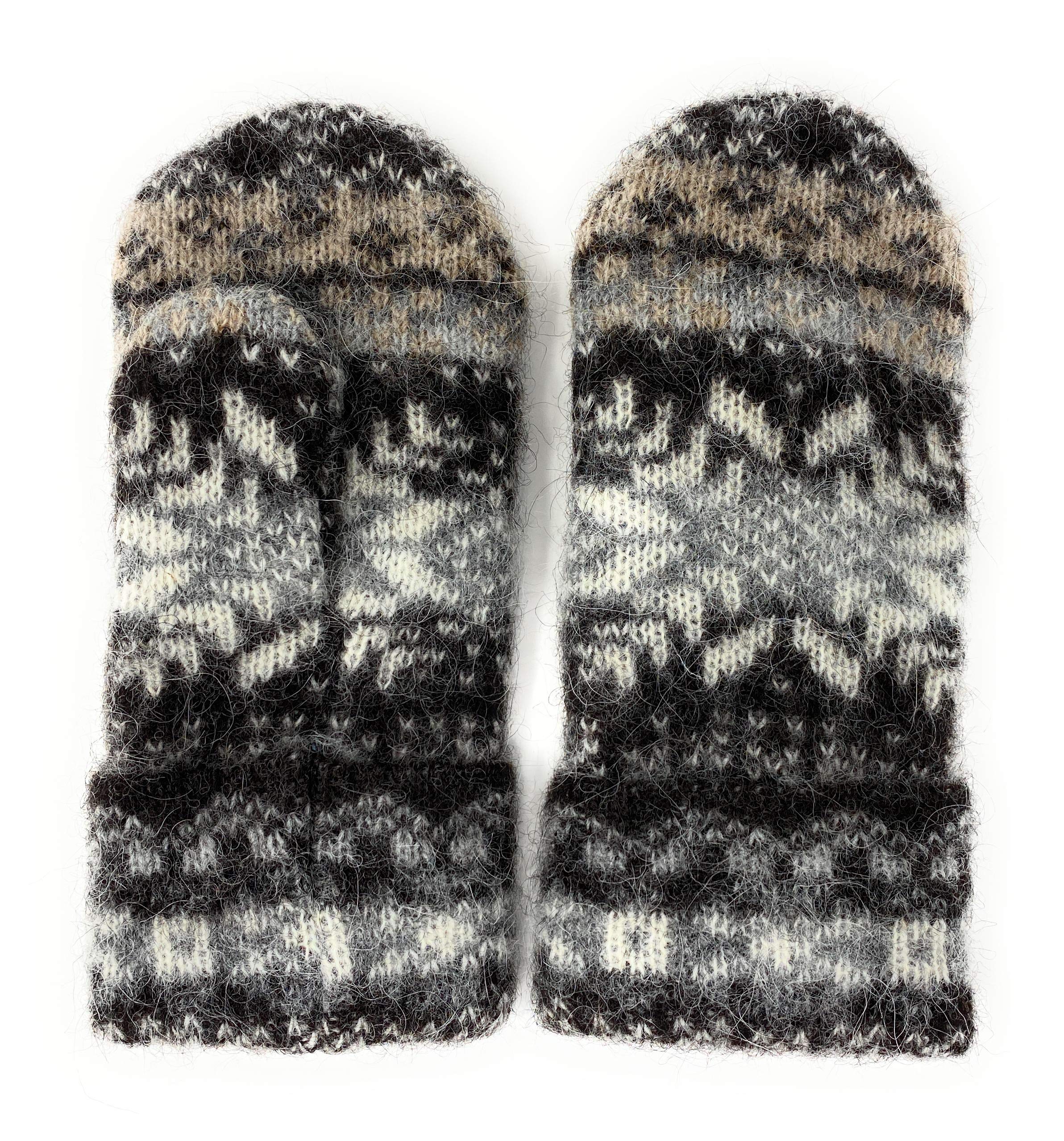 Freyja Canada Warm Women Knit Mittens 100% Icelandic Wool Fleece Lined dark chocolate, One Size