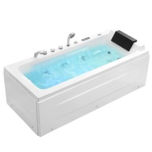 67 in Whirlpool Bathtub,Empava Jetted Tub with Heater,Hydro Massage Bathtub with 9 Water Jets+8 Air Jets,SPA Bathtub with Waterfall,Whirlpool Tub with Light,LED Control Panel