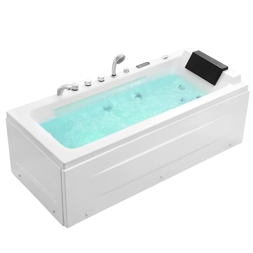 67 in Whirlpool Bathtub,Empava Jetted Tub with Heater,Hydro Massage Bathtub with 9 Water Jets+8 Air Jets,SPA Bathtub with Waterfall,Whirlpool Tub with Light,LED Control Panel