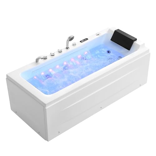 67 in Whirlpool Bathtub,Empava Jetted Tub with Heater,Hydro Massage Bathtub with 9 Water Jets+8 Air Jets,SPA Bathtub with Waterfall,Whirlpool Tub with Light,LED Control Panel