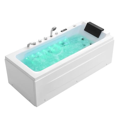 67 in Whirlpool Bathtub,Empava Jetted Tub with Heater,Hydro Massage Bathtub with 9 Water Jets+8 Air Jets,SPA Bathtub with Waterfall,Whirlpool Tub with Light,LED Control Panel