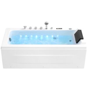 67 in Whirlpool Bathtub,Empava Jetted Tub with Heater,Hydro Massage Bathtub with 9 Water Jets+8 Air Jets,SPA Bathtub with Waterfall,Whirlpool Tub with Light,LED Control Panel