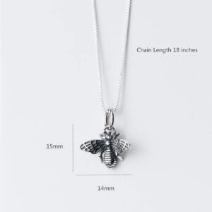 Dtja Vintage Bee Necklace for Women Girls Men 925 Sterling Silver Oxidized Charm Bumblebee Honeybee Pendant Choker Necklaces Adjustable Box Chain 18 inches Fashion Punk Retro Jewelry