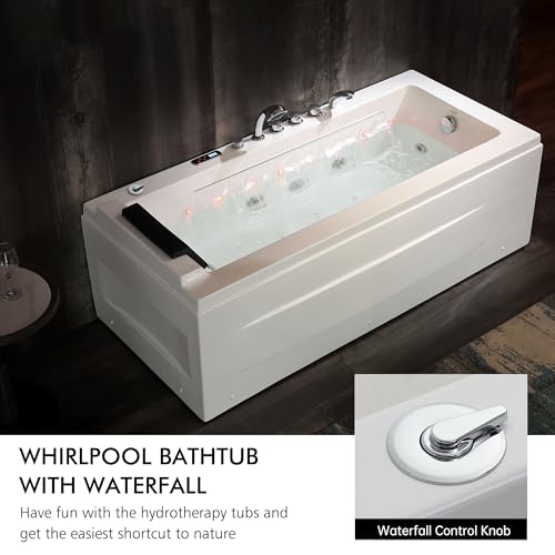 67 in Whirlpool Bathtub,Empava Jetted Tub with Heater,Hydro Massage Bathtub with 9 Water Jets+8 Air Jets,SPA Bathtub with Waterfall,Whirlpool Tub with Light,LED Control Panel