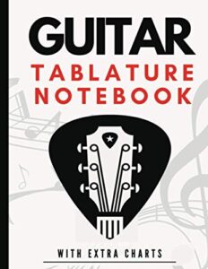 guitar tablature notebook with extra charts: "blank guitar tablature paper, standard tab manuscript paperback chord chart ukulele strumming, circle of fifths "